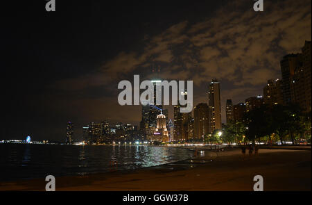 The Chicago skyline from the Lake Michigan bike path on the north side. Stock Photo