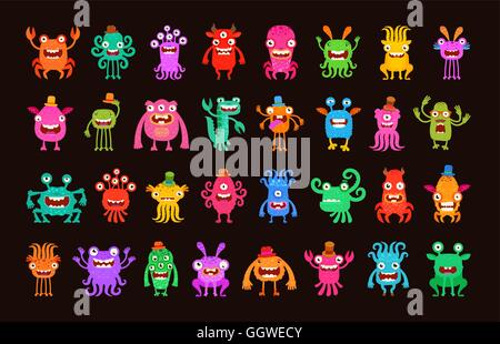 Big collection of cartoon funny monsters. Vector illustration Stock Vector