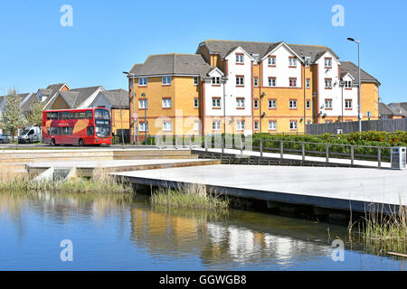 Barking Riverside bus service for new housing regeneration development scheme sunny day in London Borough of Barking & Dagenham East London England UK Stock Photo