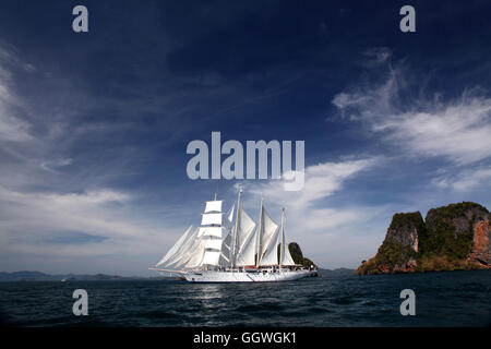 A clipper ship under full sail in the Andaman sea, Thailand Stock Photo