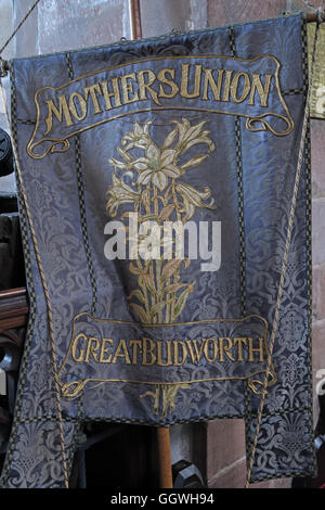 St Marys & All Saints Church Gt Budworth Interior, Cheshire, England,UK - Mothers union banner Stock Photo