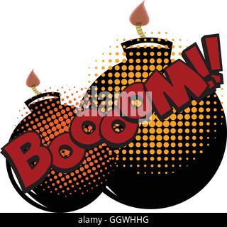Pair of bombs with comic text, Vector illustration Stock Vector