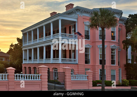 Southern mansions at sunset along the shoreline in the historical part of  CHARLESTON, SOUTH CAROLINA Stock Photo