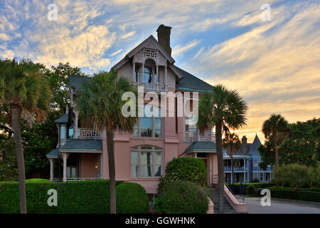 Southern mansions at sunset along the shoreline in the historical part of  CHARLESTON, SOUTH CAROLINA Stock Photo