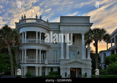 Southern mansions at sunset along the shoreline in the historical part of  CHARLESTON, SOUTH CAROLINA Stock Photo