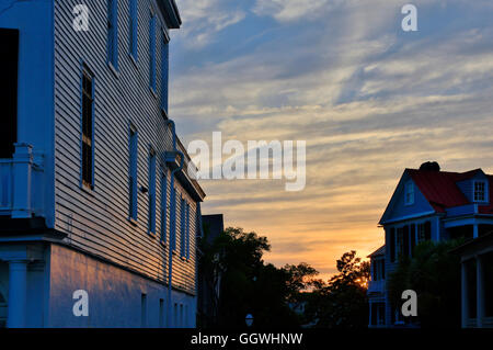 Southern mansions at sunset along the shoreline in the historical part of  CHARLESTON, SOUTH CAROLINA Stock Photo