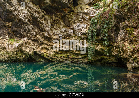 Lacul Dracului in Romania, a lake formed after cave ceiling collapsed Stock Photo