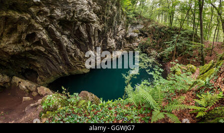 Lacul Dracului in Romania, a lake formed after cave ceiling collapsed Stock Photo