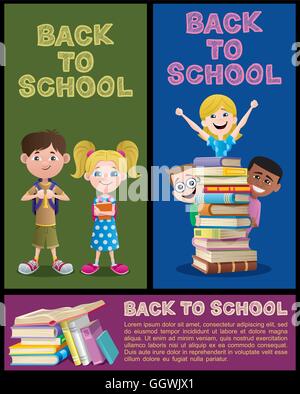 Set of cartoon banners for school and education. Stock Vector