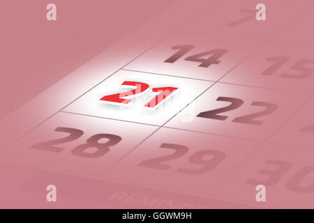 Illustration of calendar with a particular date being differentiated and focused. Stock Photo