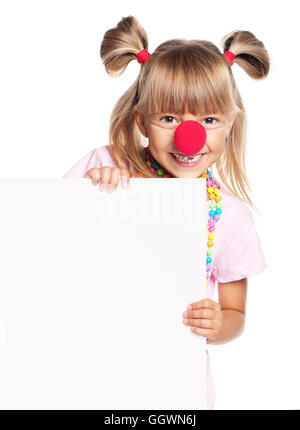 Girl with clown nose and blank Stock Photo