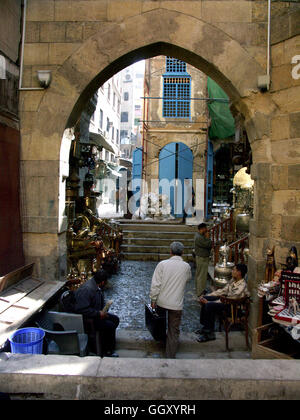 Artisan workshop in the Khan-el-Khalili Bazaar in Old Cairo – Egypt. Stock Photo