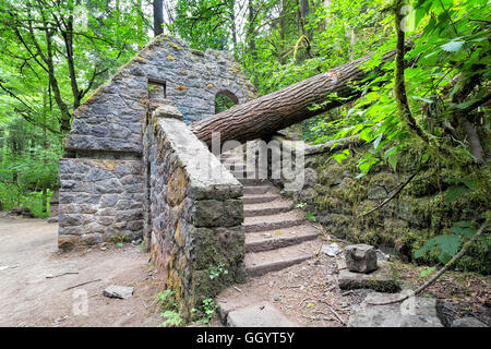 Abandoned stone castle house at Wildwood Trail in Forest Park Portland Oregon Stock Photo