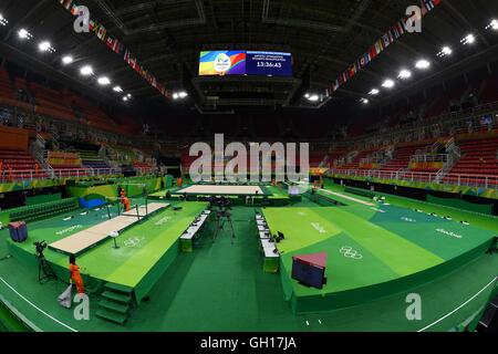 Rio de Janeiro, Brazil. 7th August, 2016. A general view (GV) of the gymnastics arena. Womens artistic gymnastics. Rio Olympic Arena. Rio de Janeiro, Brazil. 07th Aug, 2016. Credit:  Sport In Pictures/Alamy Live News