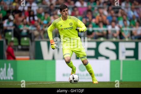 Bremen, Germany. 7th Aug, 2016. Chelsea's goalkeeper Thibaut Courtois in action during a soccer test match between SV Werder Bremen and FC Chelsea at Weserstadion in Bremen, Germany, 7 August 2016. PHOTO: THOAMS EISENHUTH/dpa - NO WIRE SERVICE - © dpa/Alamy Live News Stock Photo