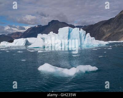 Icebergs Qooroq Ice Fjord fed from Greenland Ice Sheet glacier Tunulliarfik Fjord Southern Greenland a spectacular natural view of awesome beauty Stock Photo
