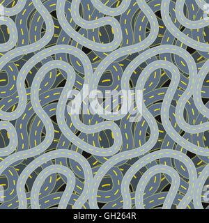 Highway roads on black, seamless pattern Stock Vector