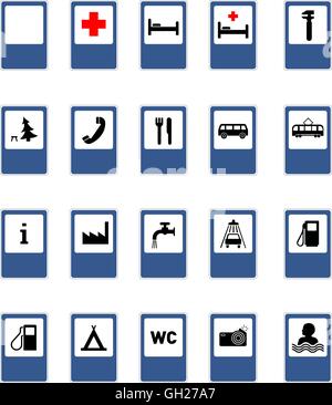 Set of service road signs isolated on white Stock Vector