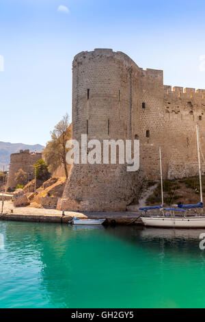 Medieval castle in the harbour of the old town in Kyrenia (Girne) on the Island of Cyprus. Stock Photo