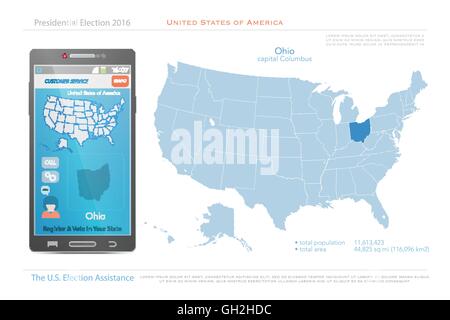 United States of America maps and Ohio state territory. vector USA political map. US election assistance app for smart phone. te Stock Vector