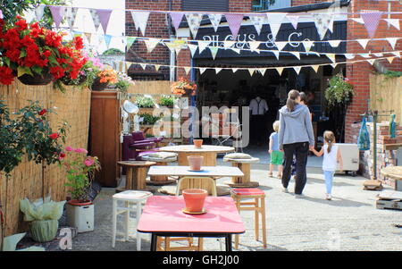 The outdoor cafe/seating area at Rileys & Co. in the heart of the Antiques Quarter, Sheffield, south Yorkshire UK Stock Photo