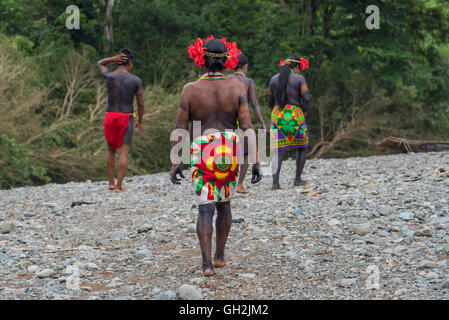 The Embera tribe live in Panama rain forest and maintain their traditions and lifestyle as it was before the Spaniards colonized Stock Photo