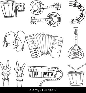 Music object doodles stock collection Stock Vector