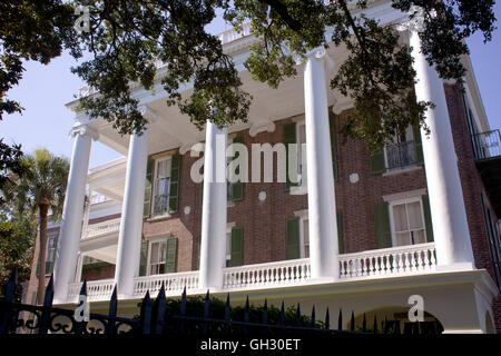 Charleston mansion with columns & deep porch in the historic Battery neighborhood. Stock Photo