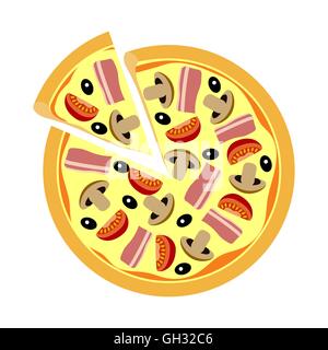 Assorted pizza with mushrooms, tomatoes, olives Stock Vector