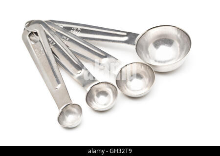 Set of empty metal measuring spoons over white background Stock Photo