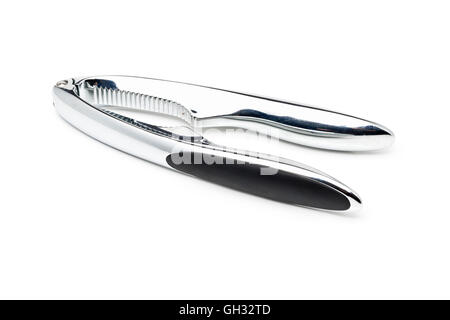 Polished chrome nutcracker over white background Stock Photo