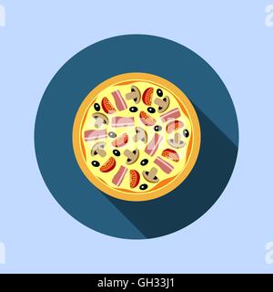 Assorted pizza with mushrooms, tomatoes Stock Vector