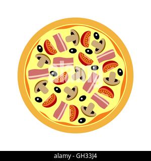 Assorted pizza with mushrooms, tomatoes Stock Vector