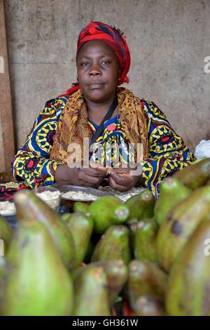 geography / travel, Cameroon, avocado saleswoman on the vegetable market, Ngaoundere, province Adamaoua, Africa, Additional-Rights-Clearance-Info-Not-Available Stock Photo