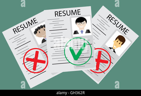 Approved candidate resume. Candidate selection for good work. Vector illustration Stock Photo