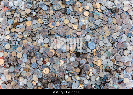 A pile of loose change in Indian rupees. Stock Photo