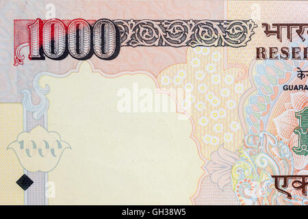 Close-up of an Indian one thousand rupee note. Stock Photo