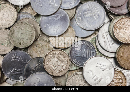 A pile of loose change (rupees). Stock Photo