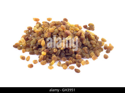 Pile of Golden Raisins Isolated on a White Background Stock Photo