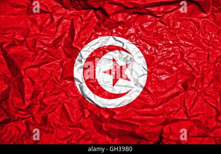 Tunisia vintage flag on old crumpled paper background Stock Photo