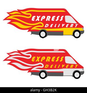 Express Delivery Symbols. Yellow-Red and Yellow-Silver Variations. Vector illustration Stock Vector