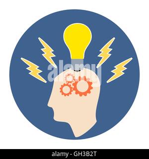 Brainstorming Icon. Flat style illustration. Isolated in colored circle on white background. Stock Vector