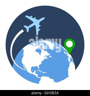 Business Travel Icon. Flat style illustration. Isolated in colored circle on white background. Stock Vector