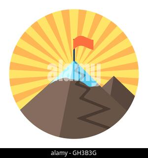 Mission Icon. Flat style illustration. Isolated in colored circle on white background. Stock Vector