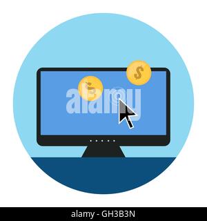 Pay Per Click Icon. Flat style illustration. Isolated in colored circle on white background. Stock Vector
