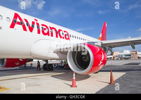 CANCUN - OCTOBER 19: Avianca A-320 disembarking passengers after arriving to Cancun on October 19, 2014 in Cancun, Mexico. Avian Stock Photo