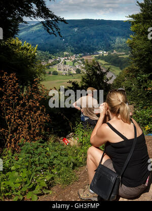 Tintern Abbey from the Devils Pulpit on the River Wye Monmouthshire UK Stock Photo