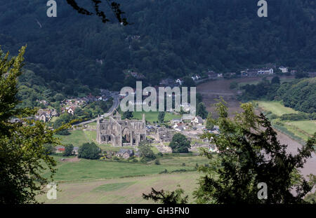 Tintern Abbey from the Devils Pulpit on the River Wye Monmouthshire UK Stock Photo