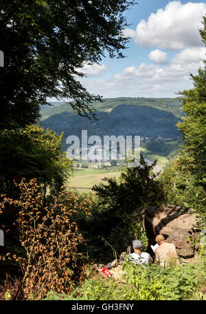 Tintern Abbey from the Devils Pulpit on the River Wye Monmouthshire UK Stock Photo