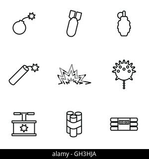 Vector line bomb icon set on white background Stock Vector
